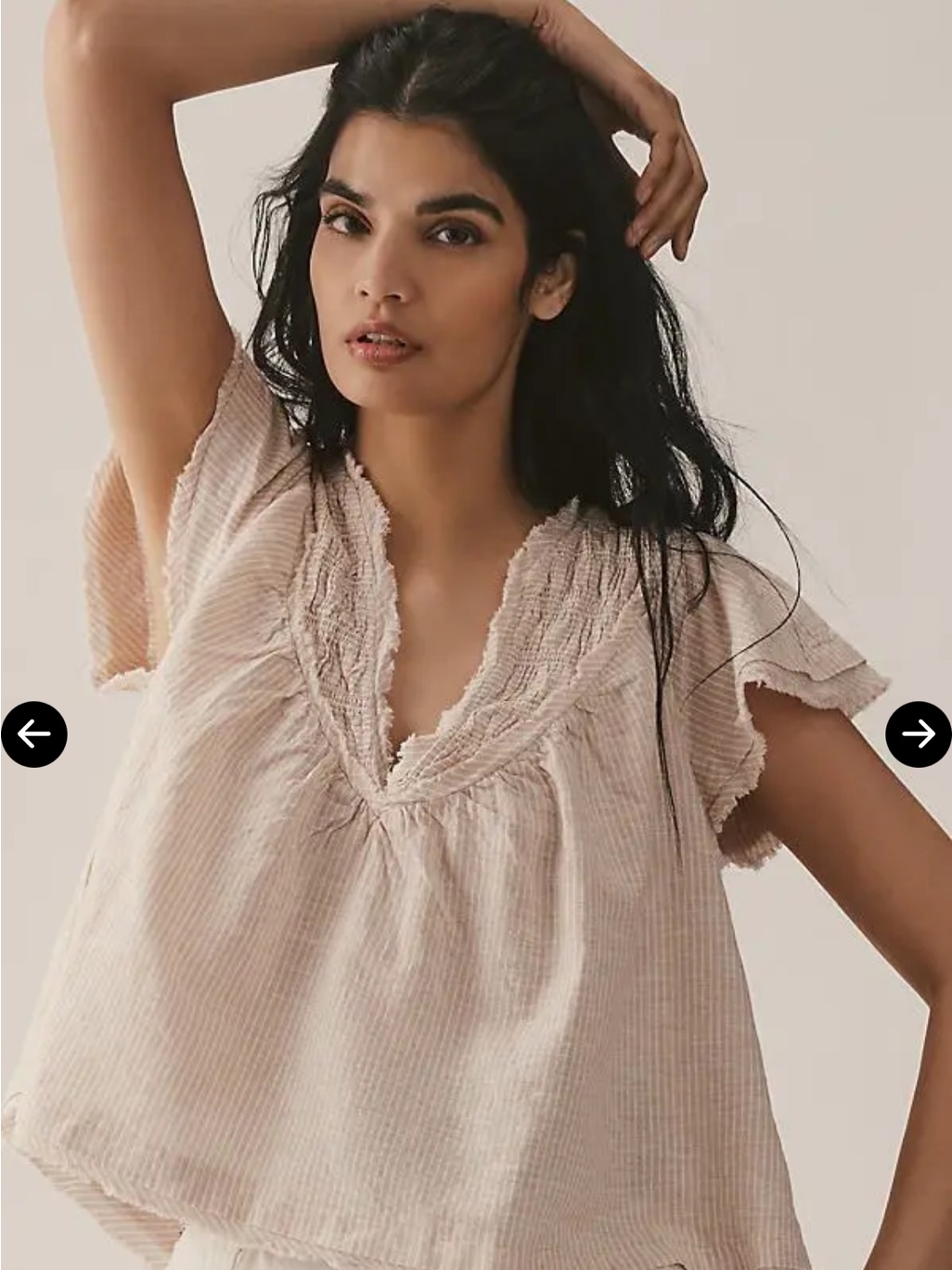 Anthropologie Short Sleeve Smocked Linen Blend Blouse Oversized Fit M/L